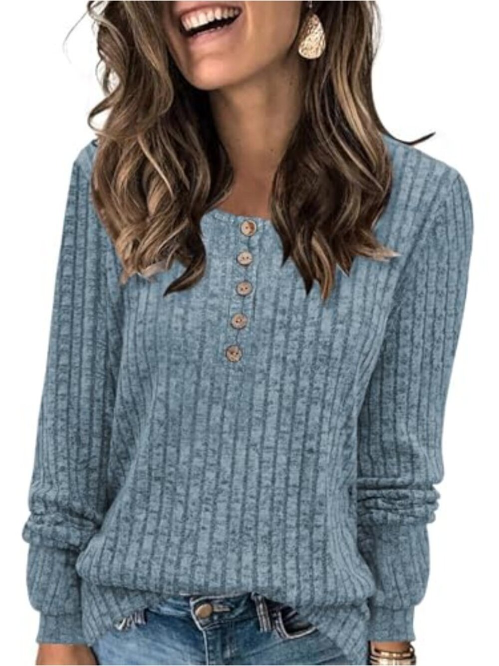 Women's Lightweight Knit Pullover Sweater Tunic, Long Sleeve Henley Fall Cute